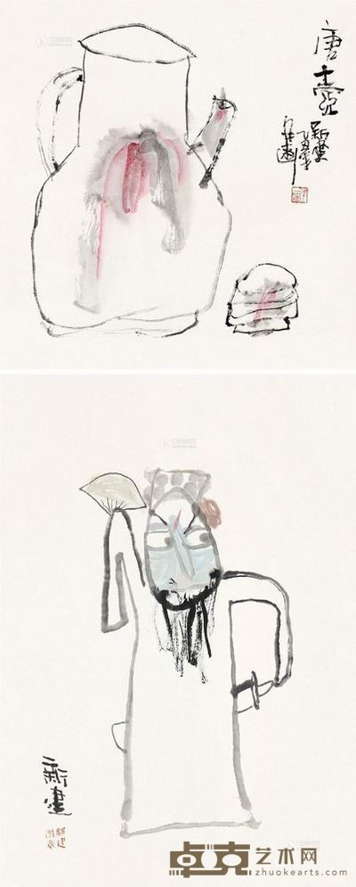 朱新建 小品 （两帧） 镜心 36×34cm；42×30cm