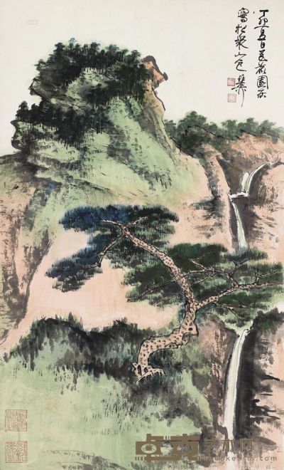 谢稚柳 1987年作 松泉山色 镜框 83.5×50cm