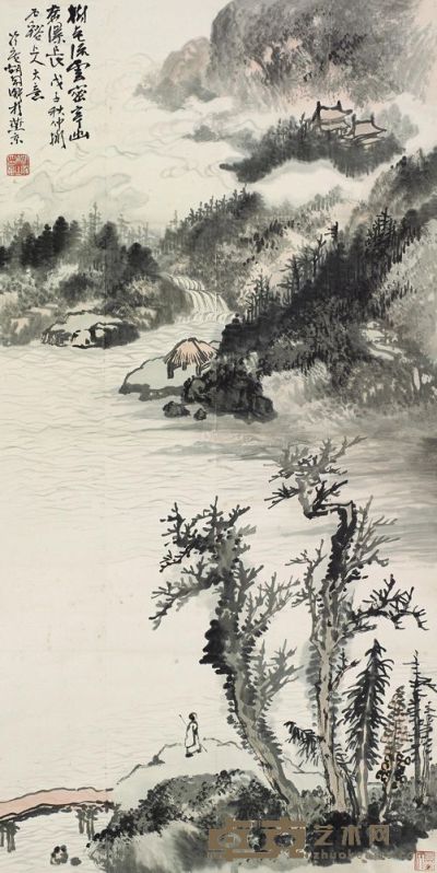 胡佩衡 1948年作 树老流云密 立轴 67×33cm