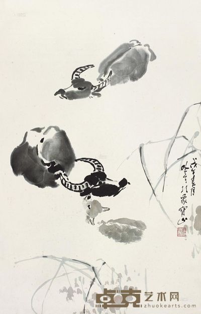 宋吟可 1978年作 三牛图 立轴 68×43.5cm
