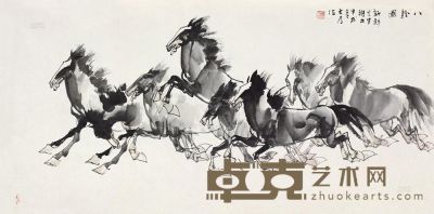 刘大为 1994年作 八骏图 镜框 69×137cm