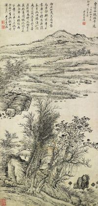 王井东 1835年作 疏林平远 立轴