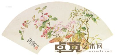 容祖椿 1932年作 花卉 镜片 20.5×56.5cm
