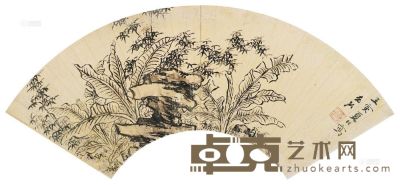 孙克弘 1602年作 芭蕉奇石 镜片 15.5×48cm