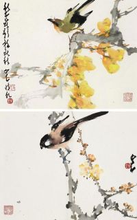 赵少昂 1958年作 花鸟 （二帧） 镜框