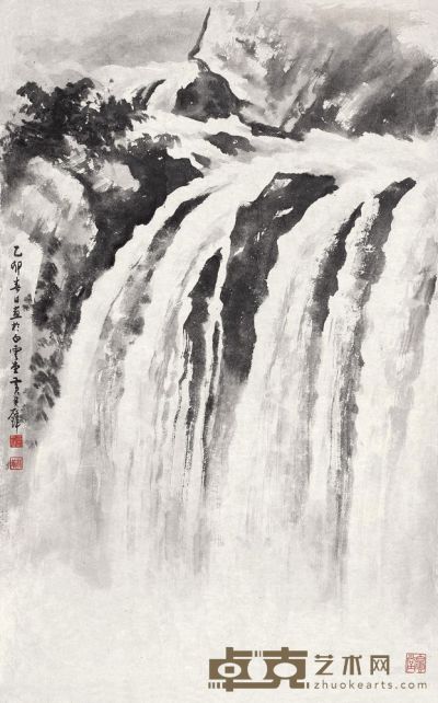 黄君璧 1939年作 飞瀑 镜框 90×56cm