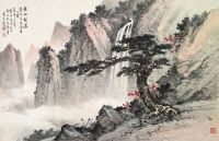 黄君璧 1968年作 秋山观瀑 镜框