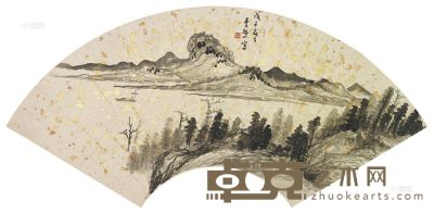 李研山 1948年作 山水 扇面 20.5×53.8cm