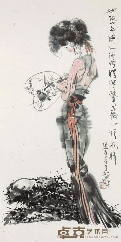 林墉 1993年作 少女 镜框 135×68cm