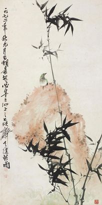 刘昌潮 1972年作 竹雀 立轴