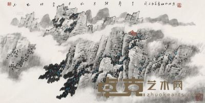 邓惠伯 戊子（2008年）作 不知何处寺风送钟声来 镜片 68×137cm