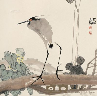 谭天仁 花鸟 镜片 67.5×67.5cm
