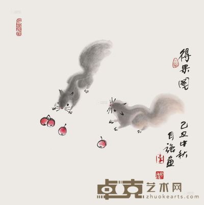 李自强 乙丑(1985年)作 得果图 镜片 68×68cm