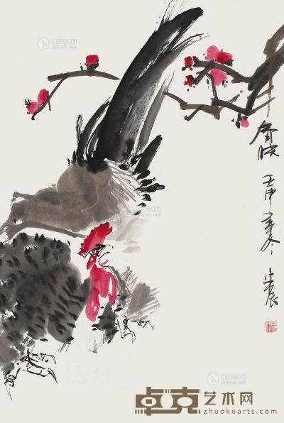 朱辰 国画花鸟 镜片 65×44cm