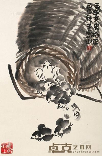 王憨山 己巳（1989年）作 花鸟 托片 69×45cm