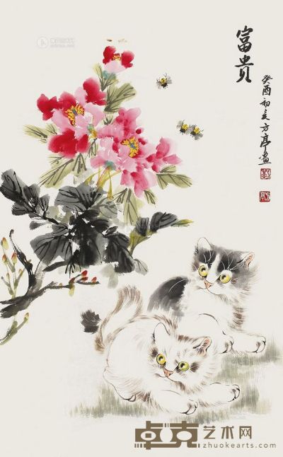 刘方亭 癸酉（1993年）作 富贵 镜片 86.2×53cm