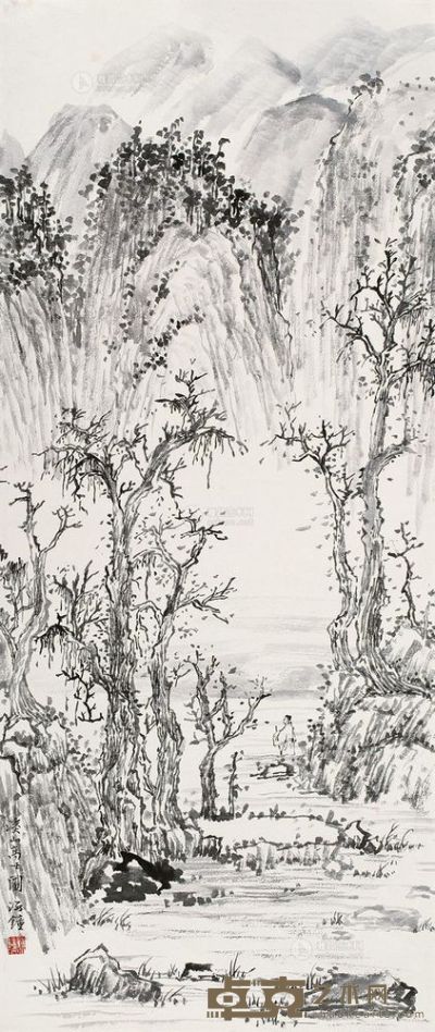 林海钟 奕山高士图 镜片 68.4×29.2cm
