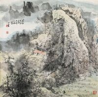 吕效书 戊辰（1988年）作 山水 镜片