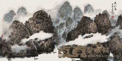 雷正民 庚寅(2010年)作 大江云 镜片 68×136cm