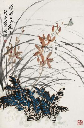 郭怡孮 戊午（1978年）作 兰花 镜框