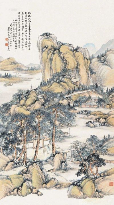 顾颐 庚申（1920）年作 虹桥流水自西东 立轴