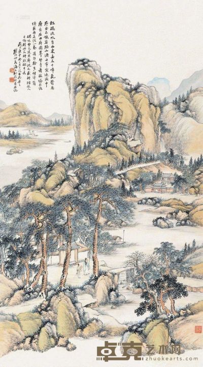 顾颐 庚申（1920）年作 虹桥流水自西东 立轴 139.5×77cm
