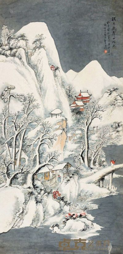 汪琨 己酉（1909）年作 寒山雪霁 立轴 135×66.5cm