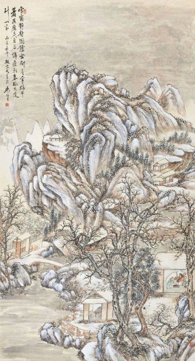 袁培基 丙寅（1926）年作 雪窗读书 立轴