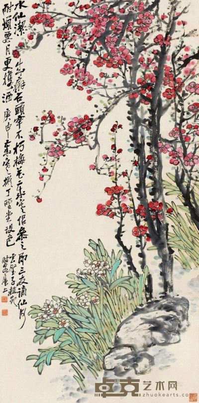 赵云壑 庚申（1920）年作 双清图 镜片 138×68cm