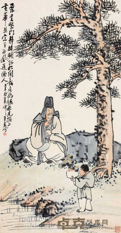王震 辛酉（1921）年作 松下高士 立轴 167×88cm