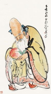 王震 乙亥（1935）年作 仙桃献寿 立轴