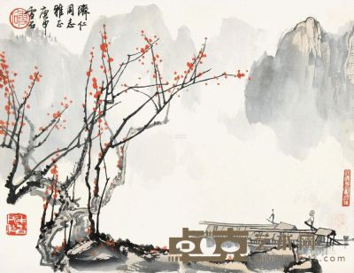白雪石 庚申（1980）年作 秋江行舟 镜片 29.5×38.5cm