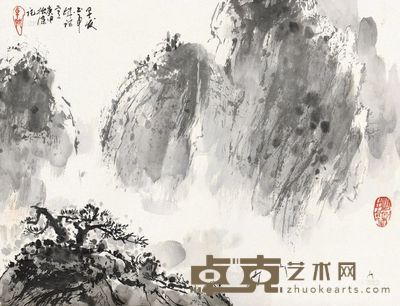 卓然 庚申（1980）年作 峡江帆影 镜片 29.5×38.5cm