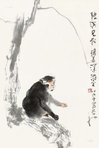 杨善深 庚申（1980）年作 猴戏图 立轴