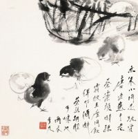 唐云 丙辰（1976）年作 小鸡出壳 镜框