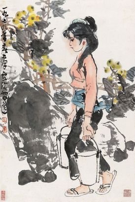 卢沉 1979年作 少女 镜心