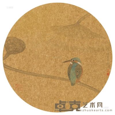 江宏伟 2010年作 荷塘翠鸟 镜心 直径31cm
