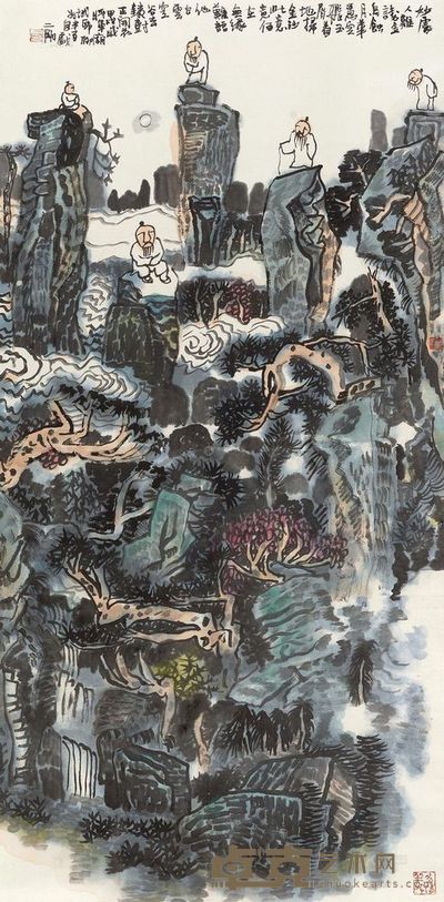 刘二刚 五老登峰图 立轴 136×67cm