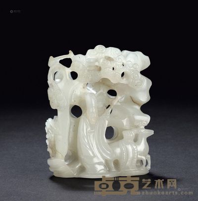 明 白玉松树人物山子 高7cm