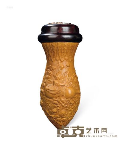 郝鸿仁制 模制刘海戏金蟾车油瓶葫芦 高17cm