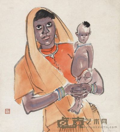 叶浅予 上世纪40年代初作 印度妇孺 镜心 41.5×37cm