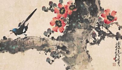 赵少昂 庚戌（1970）年作 木棉鸣禽 镜心