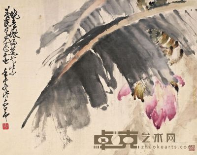赵少昂 壬午（1942）年作 晓来微雨蕉花紫 立轴 52×66cm