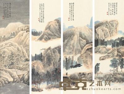 江兆申 庚午（1990）年作 四季山水 （四帧） 四屏镜心 99×30.8cm×4