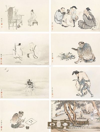 郑慕康 丙戌（1946）年作 人物故实图册 册页 （八开） 30.7×49cm×8