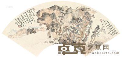 溥心畬 辛未(1931)年作 幽壑孤馆 扇面镜心 18.5×52.5cm