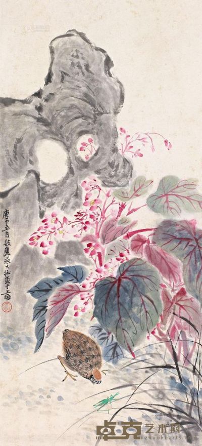张大壮 庚子（1960）年作 秋庭小趣 镜心 77.5×35.2cm