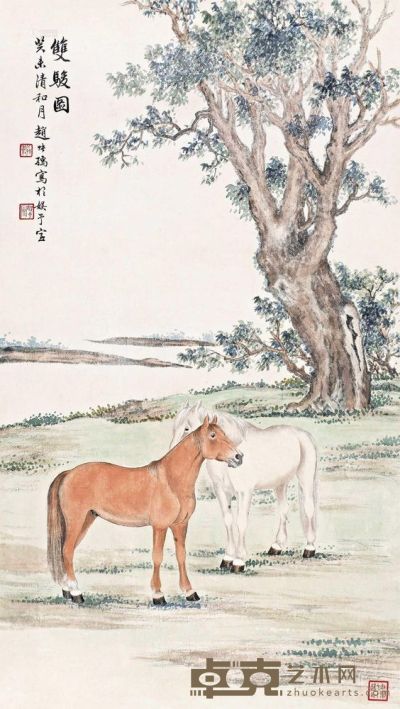 赵叔孺 癸未（1943）年作 双骏图 镜心 65.5×37cm