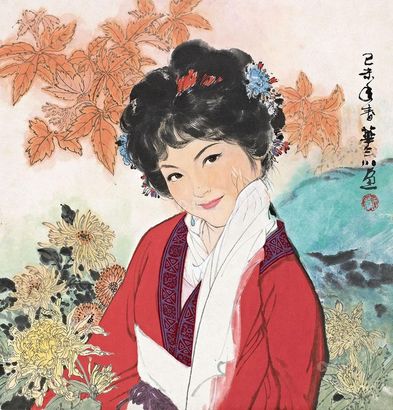 华三川 己未（1979）年作 花仙子 立轴