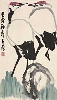崔子范 壬戌（1982）年作 双鹤 立轴